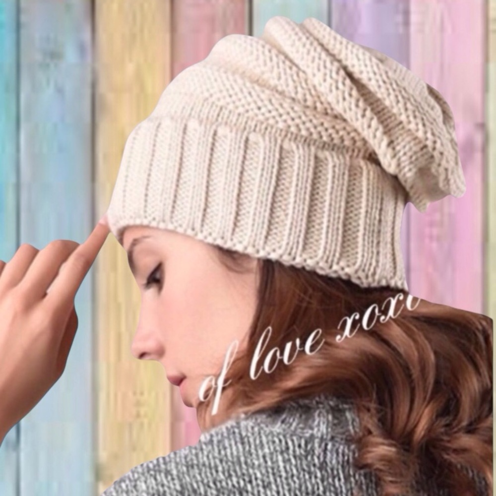 Beige Cream Beanie Cable Knit Hat